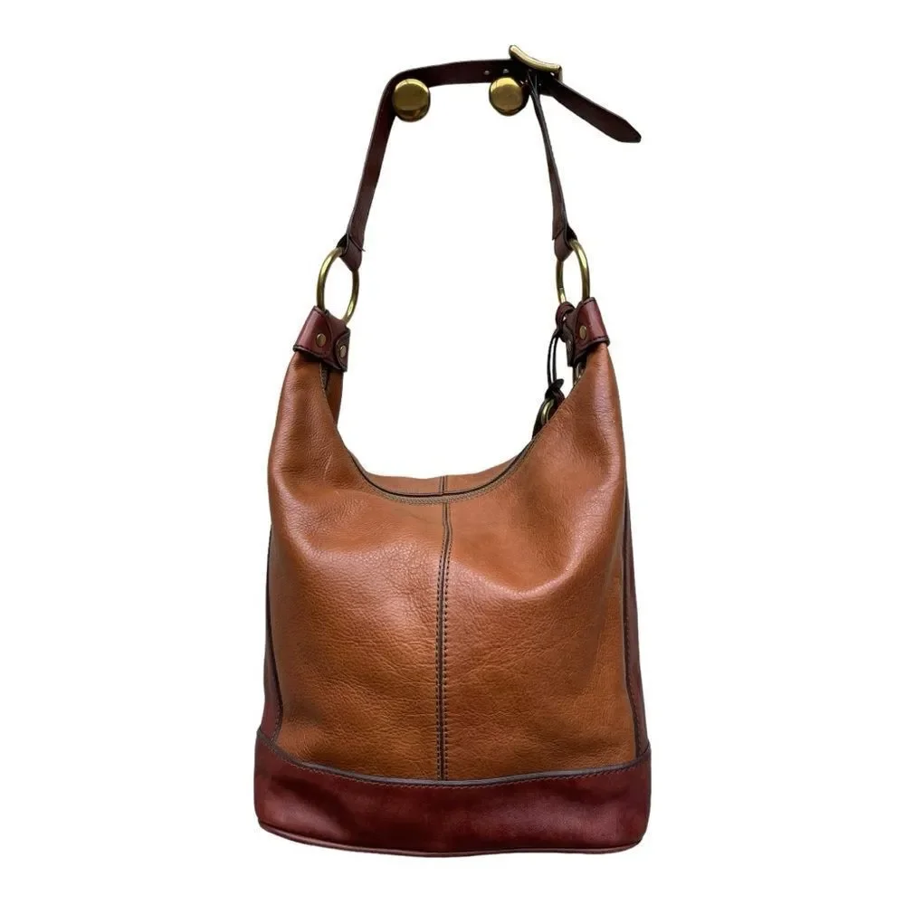 Fossil vintage reissue brown leather hobo bag brass zipper hardware tote shopper
